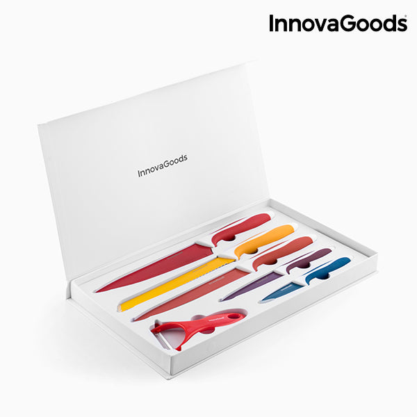 InnovaGoods Set of Ceramic Coated Knives with Peeler (6 pieces)