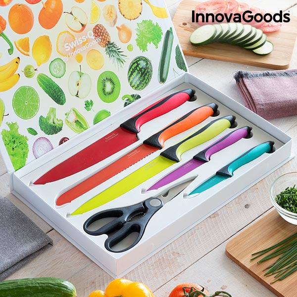 InnovaGoods Swiss·Q Fashion Ceramic Coated Knives & Scissors Set (6 Pieces)