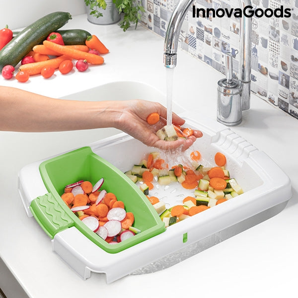 Tabla de Cortar Extensible 3 en 1 con Bandeja, Recipiente y Escurridor PractiCut InnovaGoods