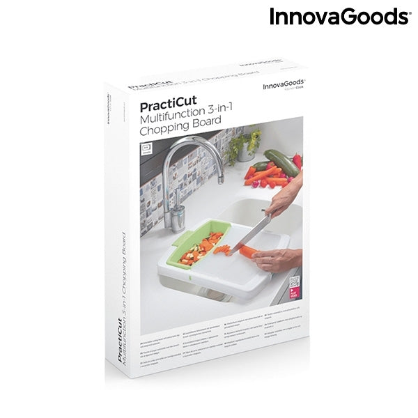 Tabla de Cortar Extensible 3 en 1 con Bandeja, Recipiente y Escurridor PractiCut InnovaGoods